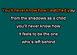 You'll never know how I watched you

from the shadows as a child
you'll never know how
it feels to be the one

who's left behind