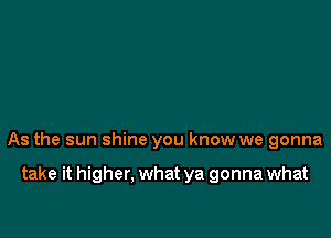 As the sun shine you know we gonna

take it higher, what ya gonna what