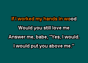 lfl worked my hands in wood

Would you still love me

Answer me, babe, Yes, lwould.

lwould put you above me.