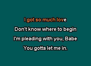 I got so much love

Don't know where to begin

I'm pleading with you, Babe

You gotta let me in.