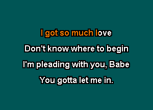 I got so much love

Don't know where to begin

I'm pleading with you, Babe

You gotta let me in.