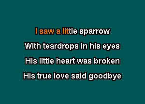 I saw a little sparrow
With teardrops in his eyes

His little heart was broken

His true love said goodbye