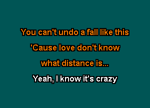 You can't undo a fall like this
'Cause love don't know

what distance is...

Yeah, I know it's crazy