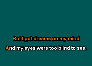 But I got dreams on my mind

And my eyes were too blind to see.