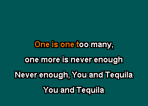 One is one too many,

one more is never enough

Never enough, You and Tequila

You and Tequila
