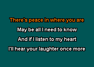 There's peace in where you are

May be all I need to know

And ifl listen to my heart

I'll hear your laughter once more