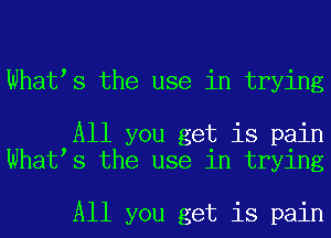 Whates the use in trying

All you get is pain
Whates the use in trying

All you get is pain