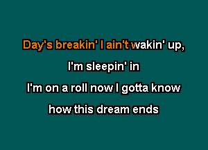 Day's breakin' I ain't wakin' up,

I'm sleepin' in

I'm on a roll now I gotta know

how this dream ends