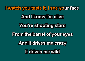 I watch you taste it, I see your face
And I know I'm alive

You're shooting stars

From the barrel of your eyes

And it drives me crazy

It drives me wild