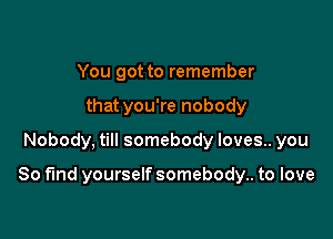 You got to remember
that you're nobody

Nobody, till somebody loves.. you

So fund yourself somebody.. to love
