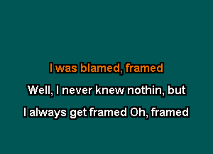 lwas blamed, framed

Well, I never knew nothin, but

I always get framed Oh, framed