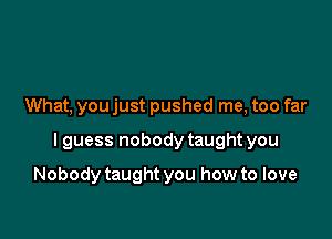 What, you just pushed me, too far

I guess nobody taught you

Nobody taught you how to love