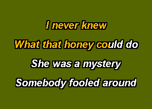 I never knew

What that honey could do

She was a mystery

Somebody fooled around