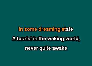 in some dreaming state

A tourist in the waking world,

never quite awake