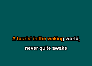 A tourist in the waking world,

never quite awake