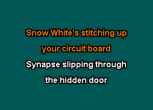 Snow White's stitching up

your circuit board

Synapse slipping through
the hidden door
