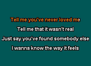 Tell me you've never loved me
Tell me that it wasn't real
Just say you've found somebody else

I wanna know the way it feels