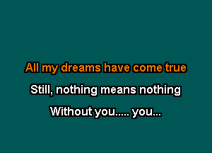 All my dreams have come true

Still, nothing means nothing

Without you ..... you...