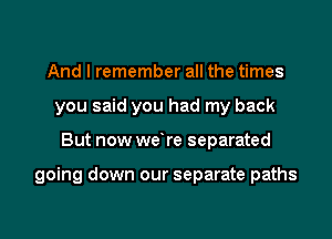 And I remember all the times
you said you had my back

But now we re separated

going down our separate paths