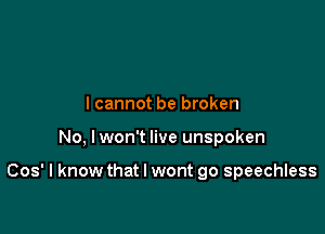 lcannot be broken

No, lwon't live unspoken

005' I know that I wont go speechless