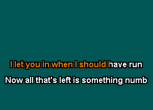 I let you in when I should have run

Now all that's left is something numb