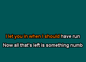 I let you in when I should have run

Now all that's left is something numb