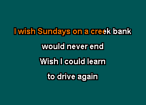 Iwish Sundays on a creek bank
would never end

Wish I could learn

to drive again