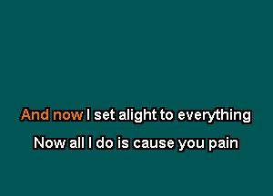 And now I set alight to everything

Now all I do is cause you pain