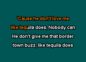 'Cause he don't love me
like tequila does, Nobody can

He don't give me that border

town buzz. like tequila does