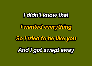 I didn't know that

i wanted everything

So I tn'ed to be like you

And I got swept away