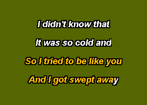 I didn't know that

It was so cold and

So I tn'ed to be like you

And I got swept away
