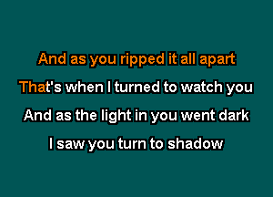 And as you ripped it all apart
That's when I turned to watch you
And as the light in you went dark

I saw you turn to shadow