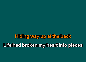 Hiding way up at the back

Life had broken my heart into pieces