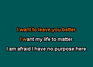 I want to leave you better

I want my life to matter

I am afraid I have no purpose here