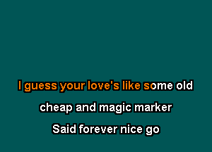 I guess your love's like some old

cheap and magic marker

Said forever nice go