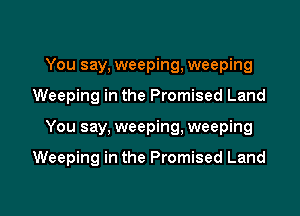 You say, weeping, weeping
Weeping in the Promised Land

You say, weeping, weeping

Weeping in the Promised Land