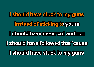 I should have stuck to my guns
Instead of sticking to yours
I should have never out and run
I should have followed that 'cause

I should have stuck to my guns