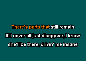 There's parts that still remain

It'll never alljust disappear, I know

she'll be there, drivin' me insane