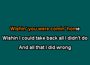 Wishin' you were comin' home

Wishin I could take back all I didn't do
And all that I did wrong