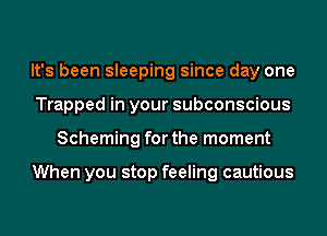 It's been sleeping since day one
Trapped in your subconscious
Scheming for the moment

When you stop feeling cautious