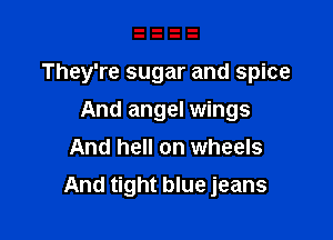 They're sugar and spice

And angel wings
And hell on wheels
And tight blue jeans