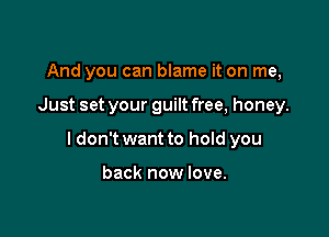 And you can blame it on me,

Just set your guilt free, honey.

I don't want to hold you

back now love.