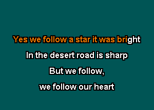 Yes we follow a star it was bright

In the desert road is sharp

But we follow,

we follow our heart