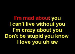 I'm mad about you
I can't live without you

I'm crazy about you
Don't be stupid you know
I love you uh aw