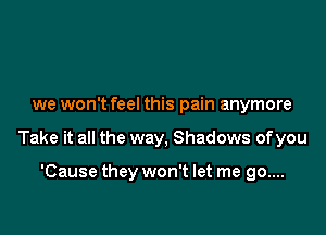 we won't feel this pain anymore

Take it all the way, Shadows of you

'Cause they won't let me 90....