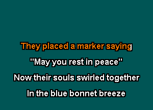 They placed a marker saying

May you rest in peace

Now their souls swirled together

In the blue bonnet breeze