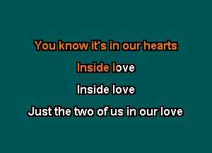 You know it's in our hearts
Inside love

Inside love

Just the two of us in our love