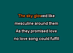 The sky glowed like
mesculine around them

As they promised love

no love song could fulfill