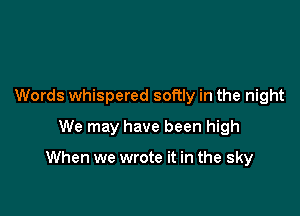 Words whispered softly in the night
We may have been high

When we wrote it in the sky