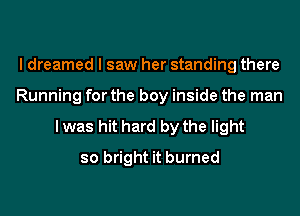 I dreamed I saw her standing there
Running for the boy inside the man

lwas hit hard by the light
so bright it burned